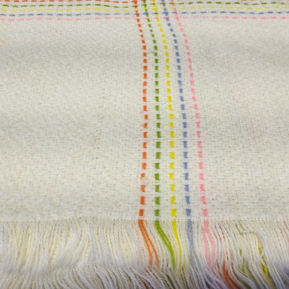 The Three Weavers Baby Blanket Kids OS White Vintage Handwoven Orlon Bear Plaid - Picture 9 of 16